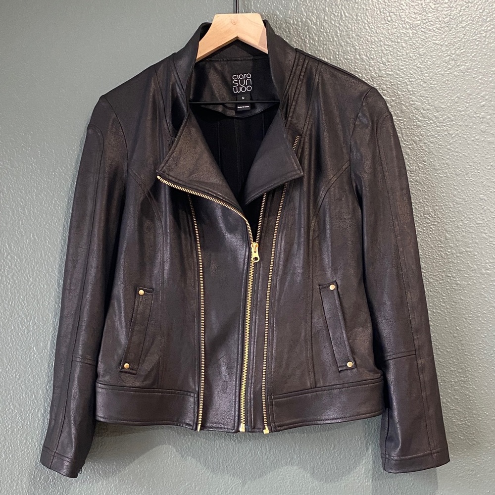 Clara Sun Woo Metallic Liquid Leather Signature Jacket Medium